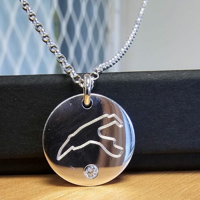 TOP SECRET - Sterling Silver Belgium Track Disc Necklace with Sparkling Stone - Image 2