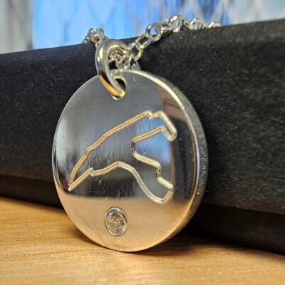 TOP SECRET - Sterling Silver Belgium Track Disc Necklace with Sparkling Stone