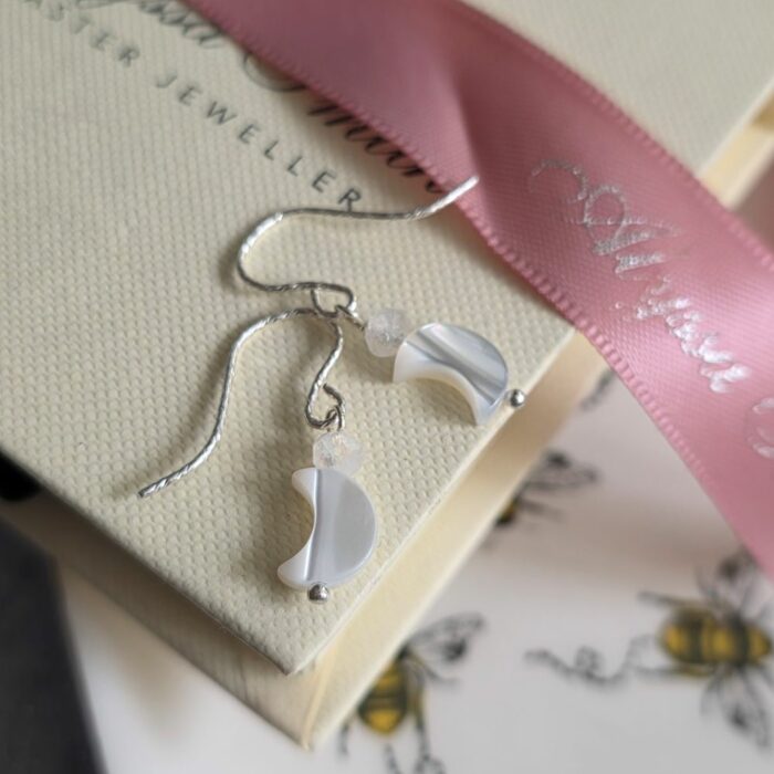 Bargain Hunters Treasure 31 Sparkle Drop Mother of Pearl Moon Earrings