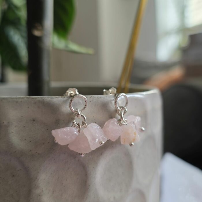 Bargain Hunters Treasure 34 - Circle of Life Rose Quartz Nugget Cluster Drop Studs