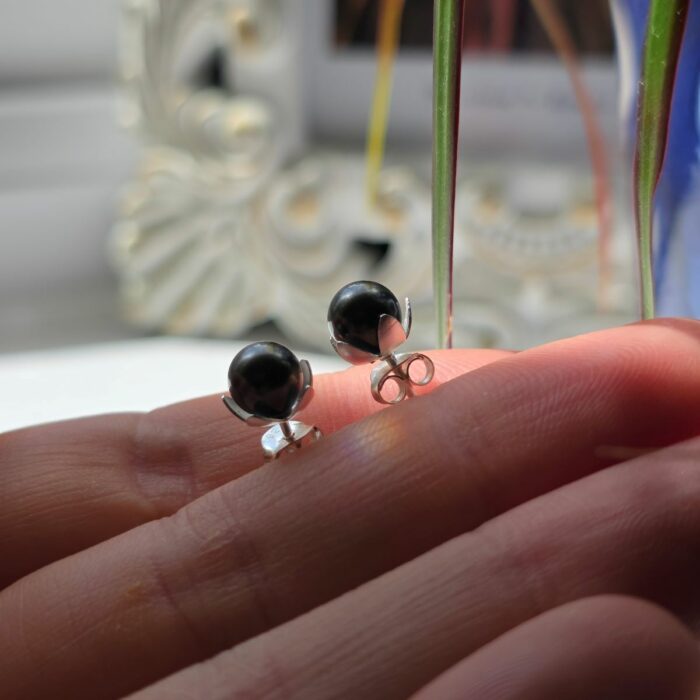 Black Pearl Studs in Sterling Silver - Image 2