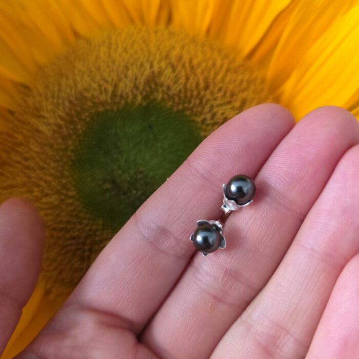 Black Pearl Studs in Sterling Silver - Image 3