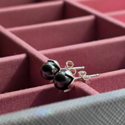 Black Pearl Studs in Sterling Silver