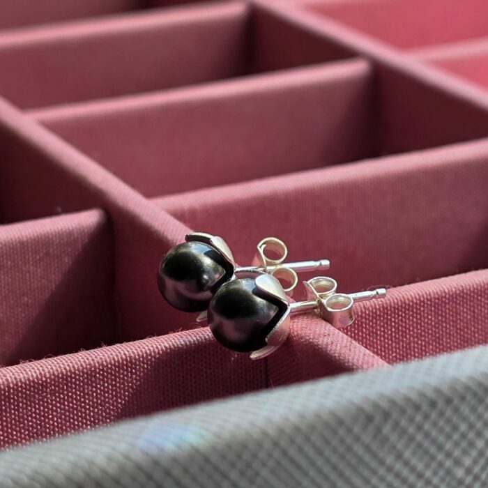 Black Pearl Studs in Sterling Silver
