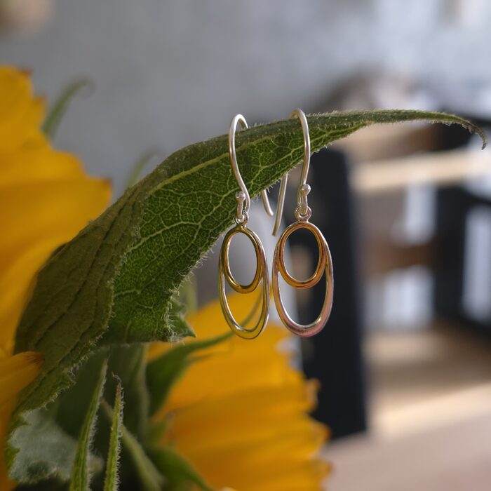 Hidden Gem Oval Silver and Gold Drop Earrings - Image 3