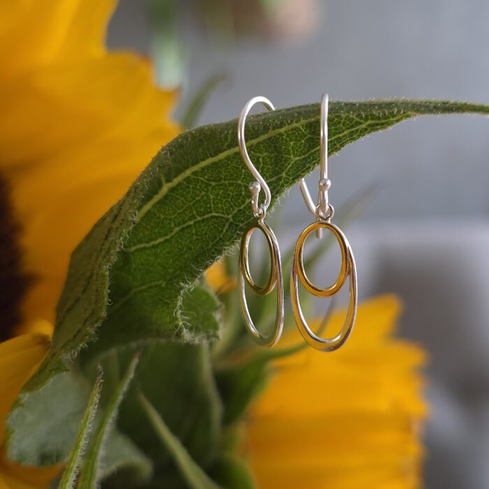 Hidden Gem Oval Silver and Gold Drop Earrings - Image 4