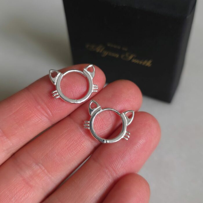 Kitty Cat Hugs Huggie Hoops in Sterling Silver - Image 3