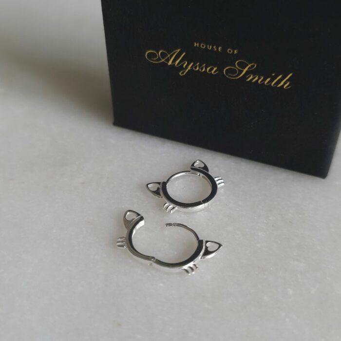 Kitty Cat Hugs Huggie Hoops in Sterling Silver - Image 2