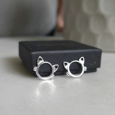 Kitty Cat Hugs Huggie Hoops in Sterling Silver