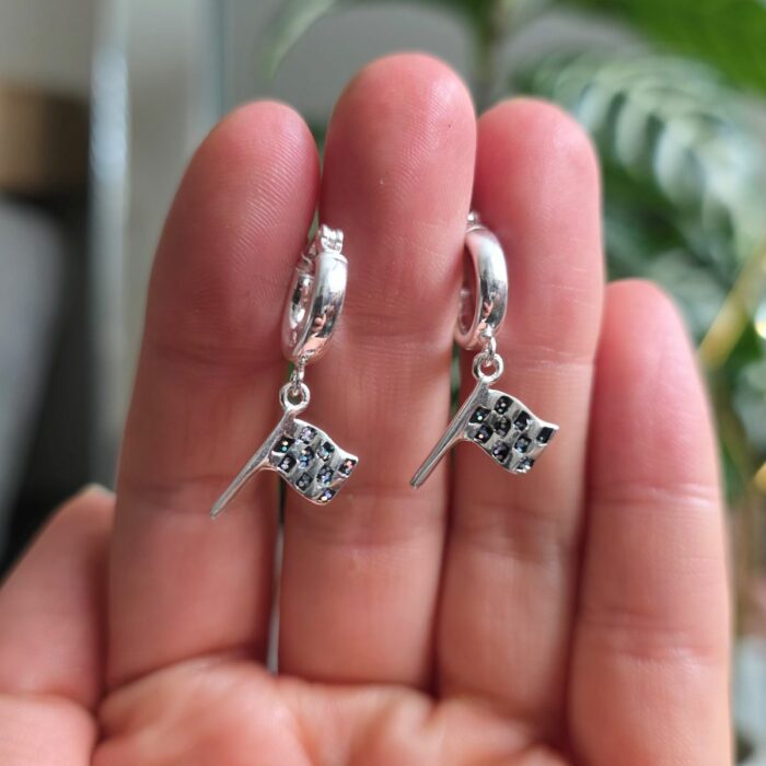 Mini Glitter Enamel Flag Huggie Hoops in Sterling Silver - Image 2