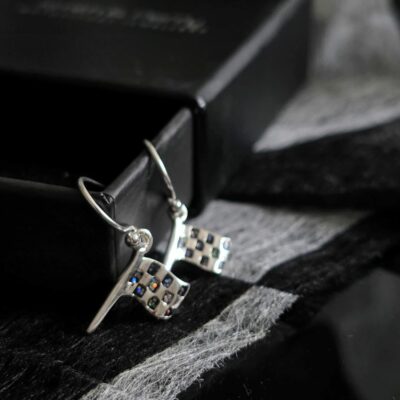 Mini Glitter Enamel Flag Drop Earrings in Sterling Silver
