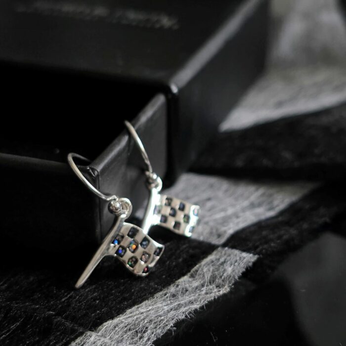 Mini Glitter Enamel Flag Drop Earrings in Sterling Silver