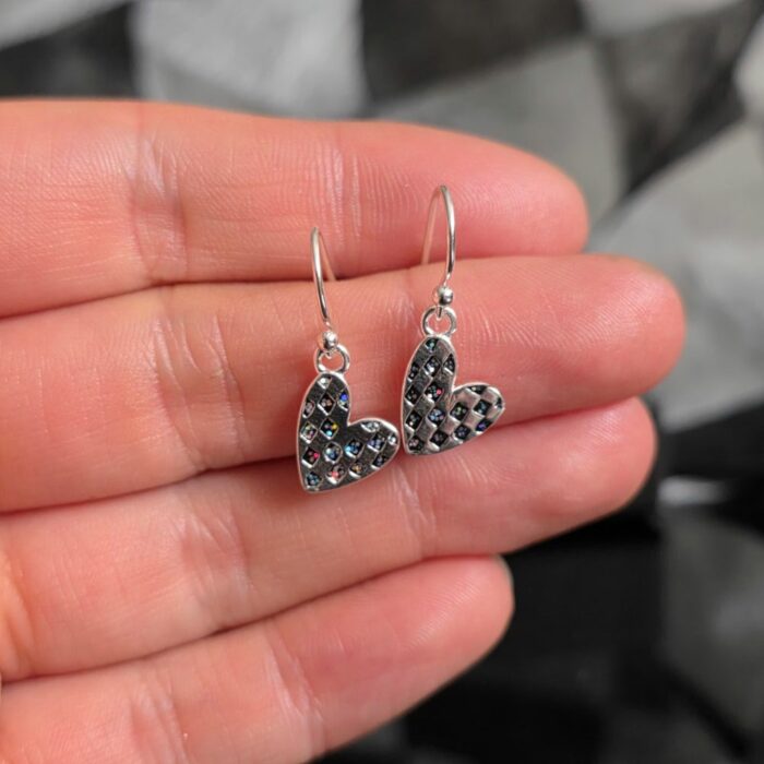 Mini Glitter Enamel Heart Drop Earrings in Sterling Silver - Image 2