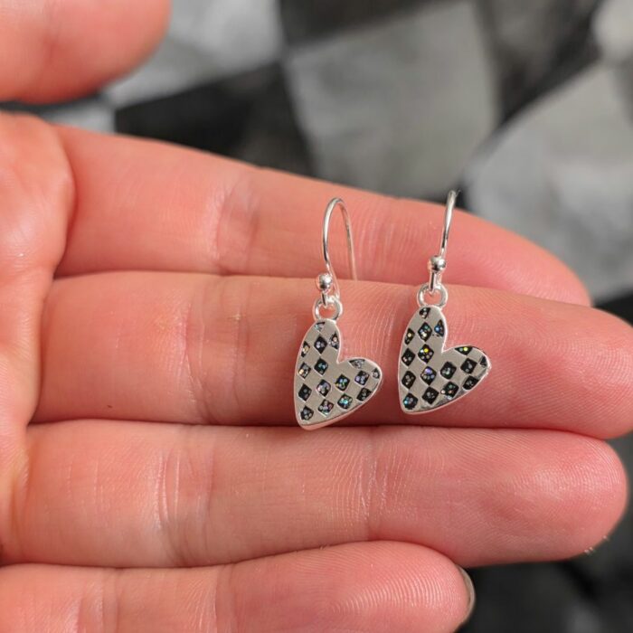 Mini Glitter Enamel Heart Drop Earrings in Sterling Silver - Image 3