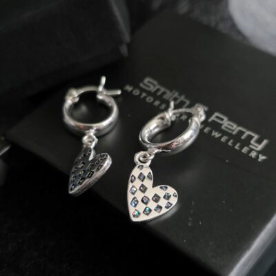 Mini Glitter Enamel Heart Huggie Hoops in Sterling Silver