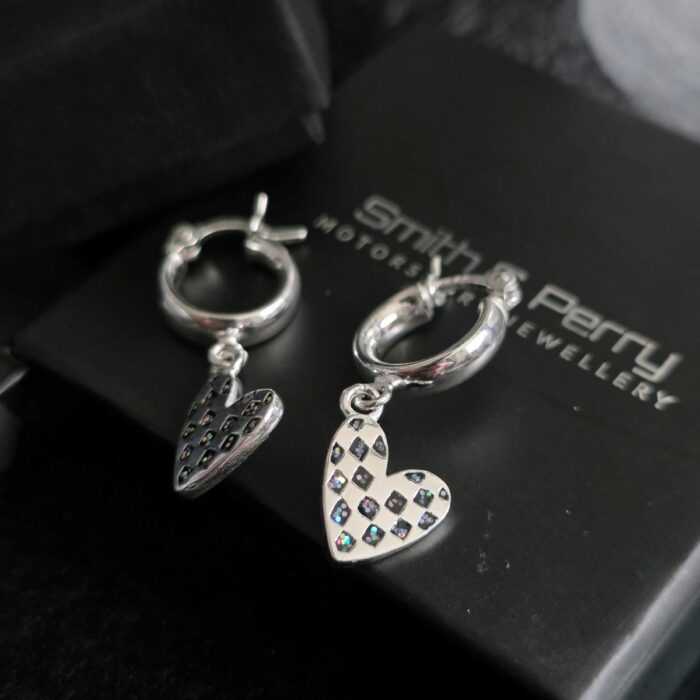 Mini Glitter Enamel Heart Huggie Hoops in Sterling Silver