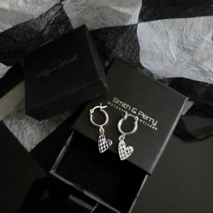 Mini Glitter Enamel Heart Huggie Hoops in Sterling Silver - Image 2
