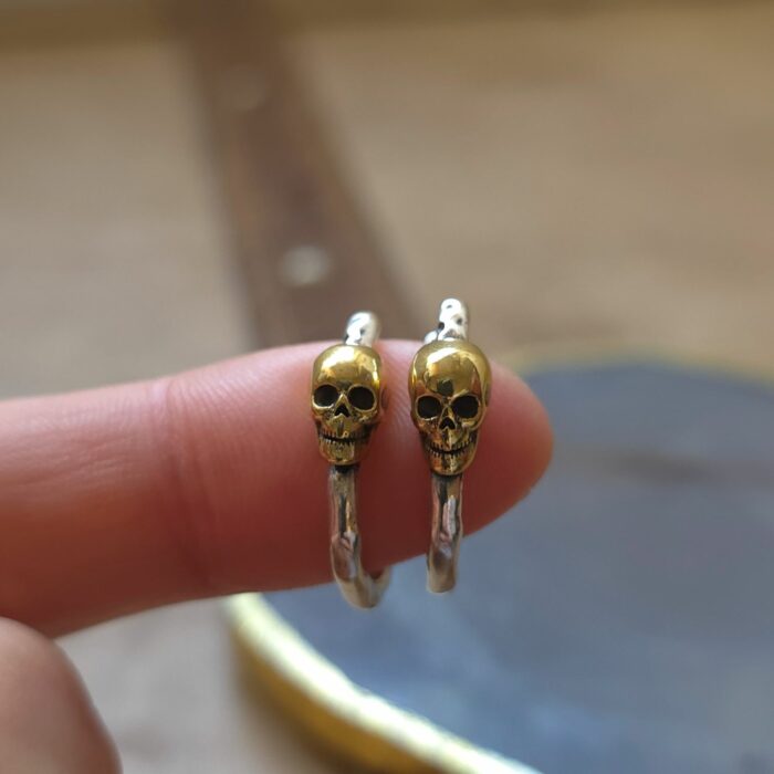 Nevermore Golden Gothic Skull Hoops in Sterling Silver - Image 3