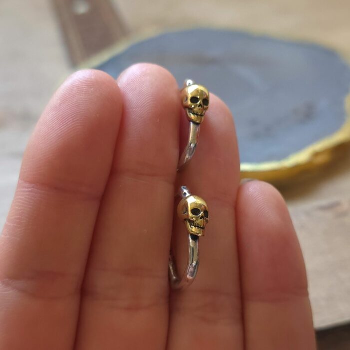 Nevermore Golden Gothic Skull Hoops in Sterling Silver - Image 5