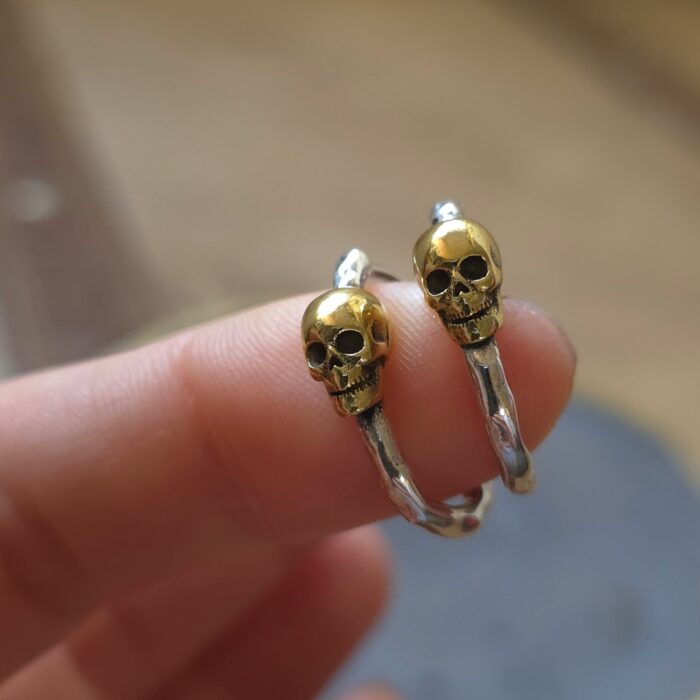 Nevermore Golden Gothic Skull Hoops in Sterling Silver - Image 2