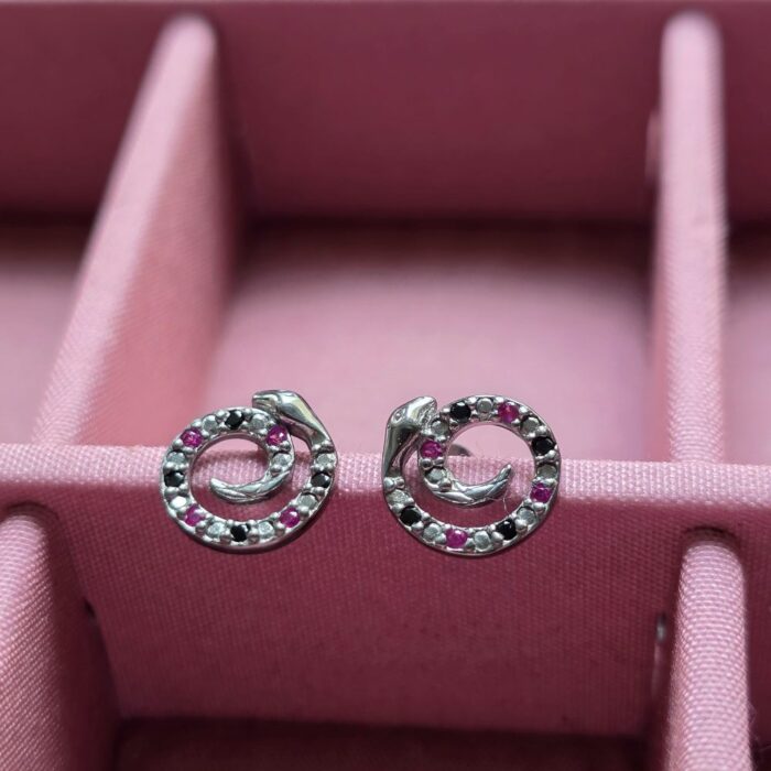 Nevermore Stone Set Serpent Studs in Sterling Silver