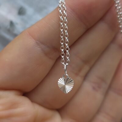 Tiny Starburst Heart Necklace in Sterling Silver