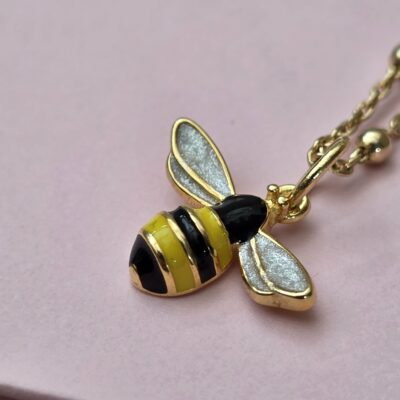Glittering Golden Enamel Bumble Bee Necklace