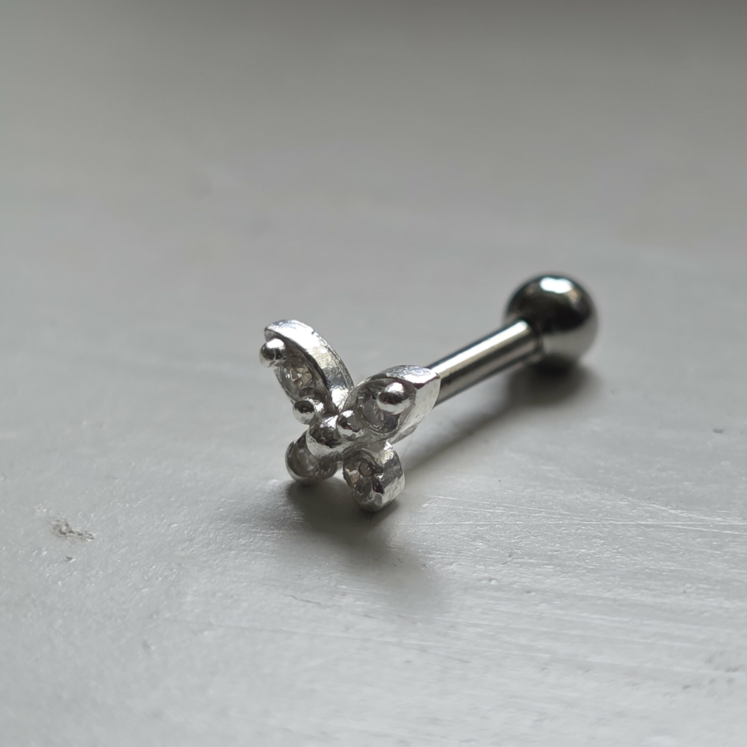 Crystal Butterfly Helix and Tragus Sterling Silver and Surgical Steel - Image 2