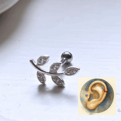 Olive Leaf Helix and Tragus Sterling Silver and Surgical Steel