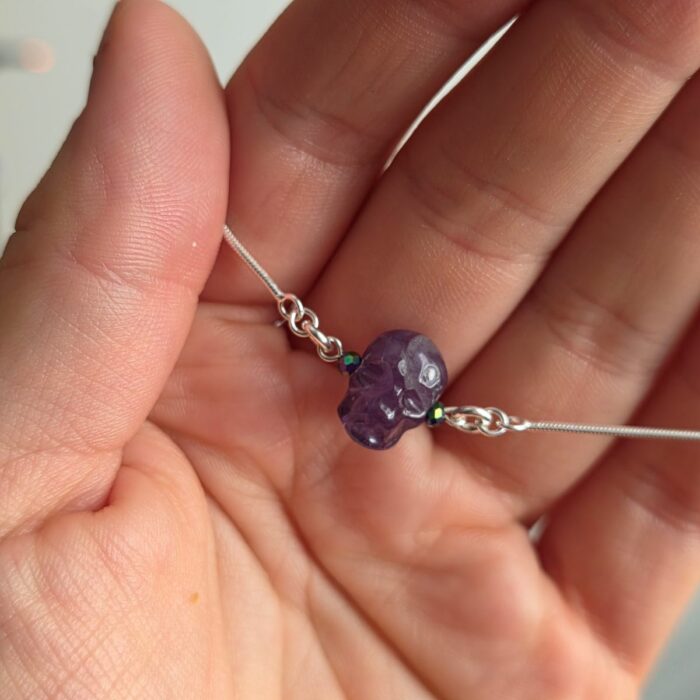 Amethyst Sugar Gemstone Skull Drawstring Bracelet in Sterling Silver - Image 2