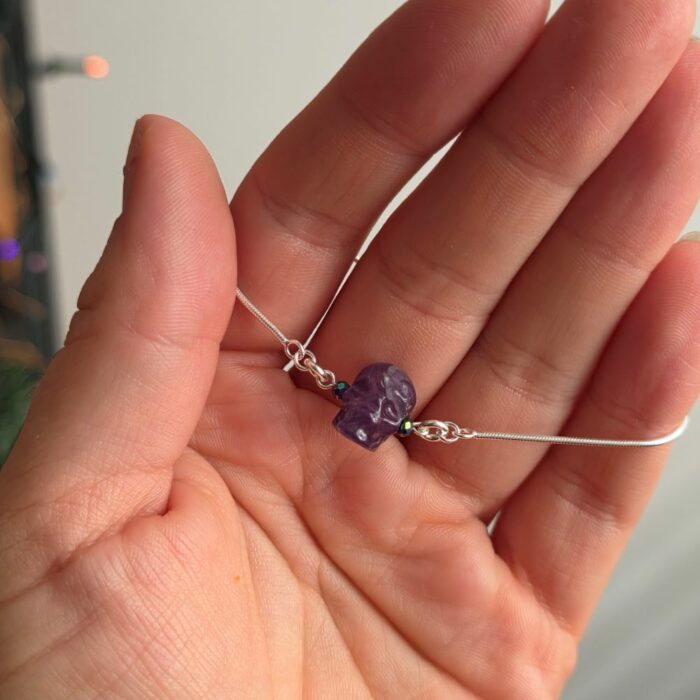 Amethyst Sugar Gemstone Skull Drawstring Bracelet in Sterling Silver - Image 3