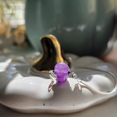 Amethyst Sugar Gemstone Skull Drawstring Bracelet in Sterling Silver