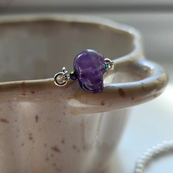 Amethyst Sugar Gemstone Skull Drawstring Bracelet in Sterling Silver - Image 4