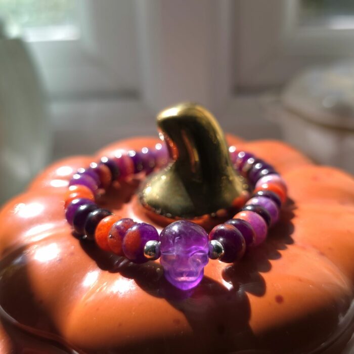 Amethyst Sugar Gemstone Skull Stretchy Bracelet in Sterling Silver - Image 2