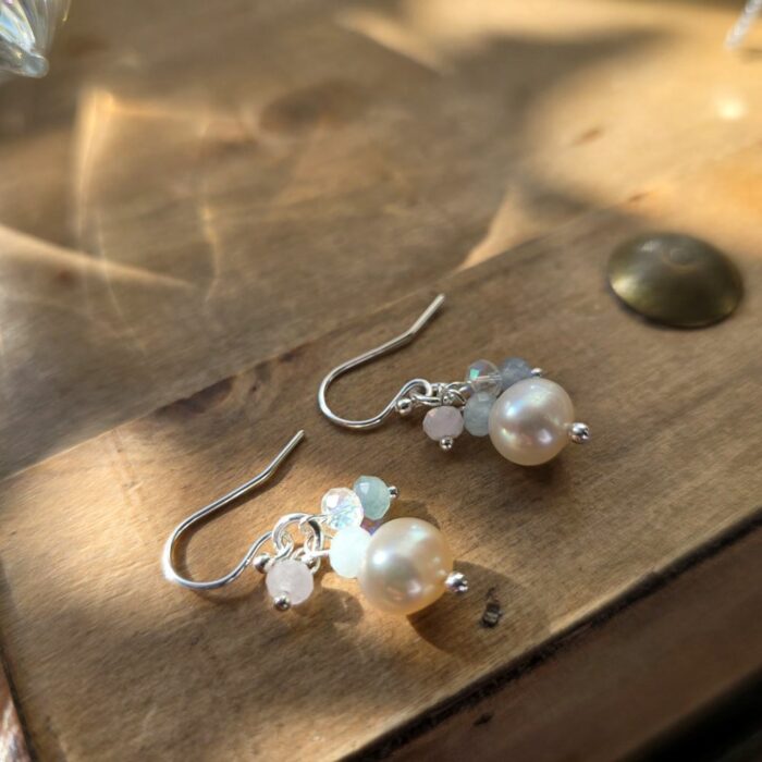 Bargain Hunters Treasure 44 – Beautiful Fresh Water Pearl and Angelite Drop Earrings - Image 2