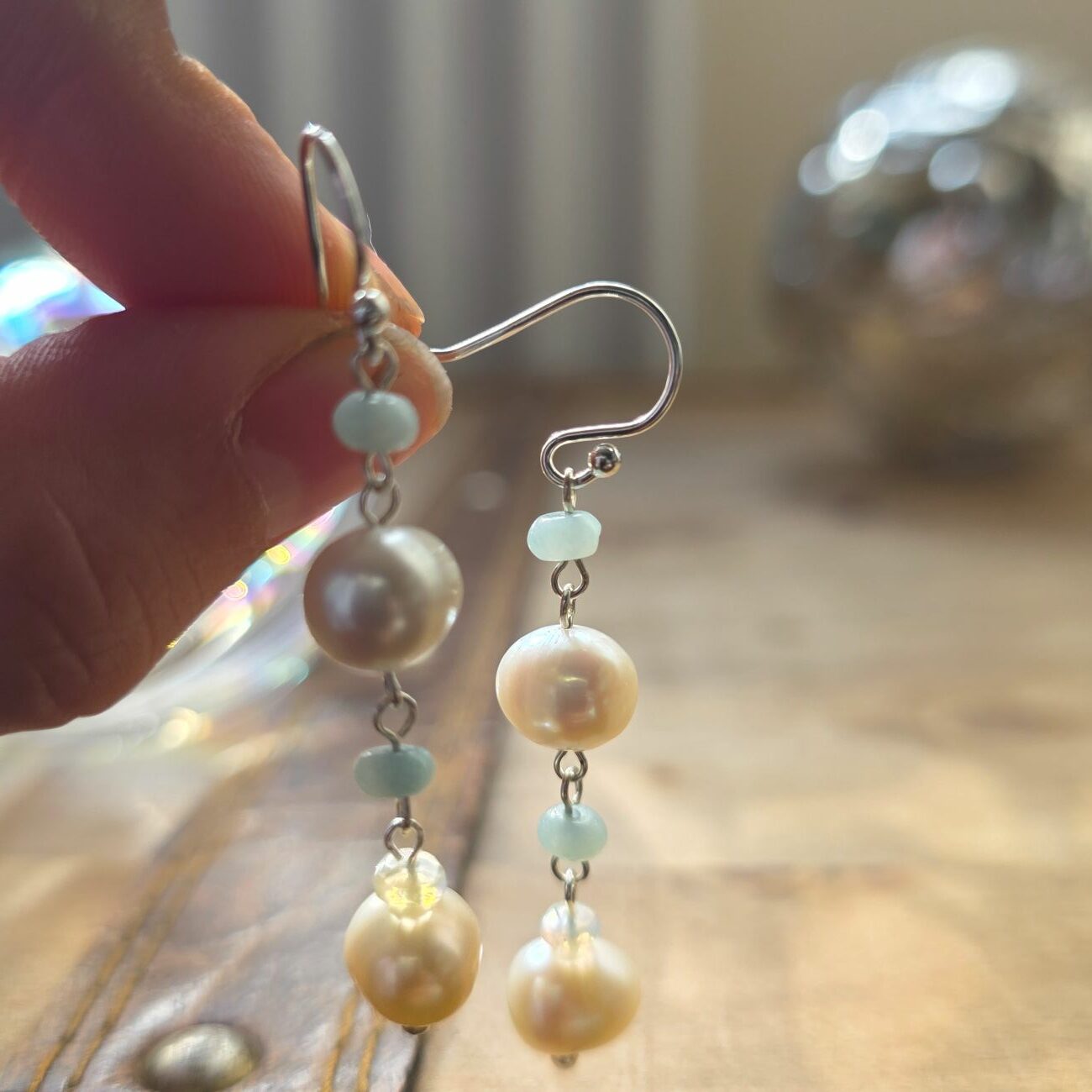 Bargain Hunters Treasure 50 – Fresh Water Pearl and Amazonite Gemstone Drop Earrings - Image 2