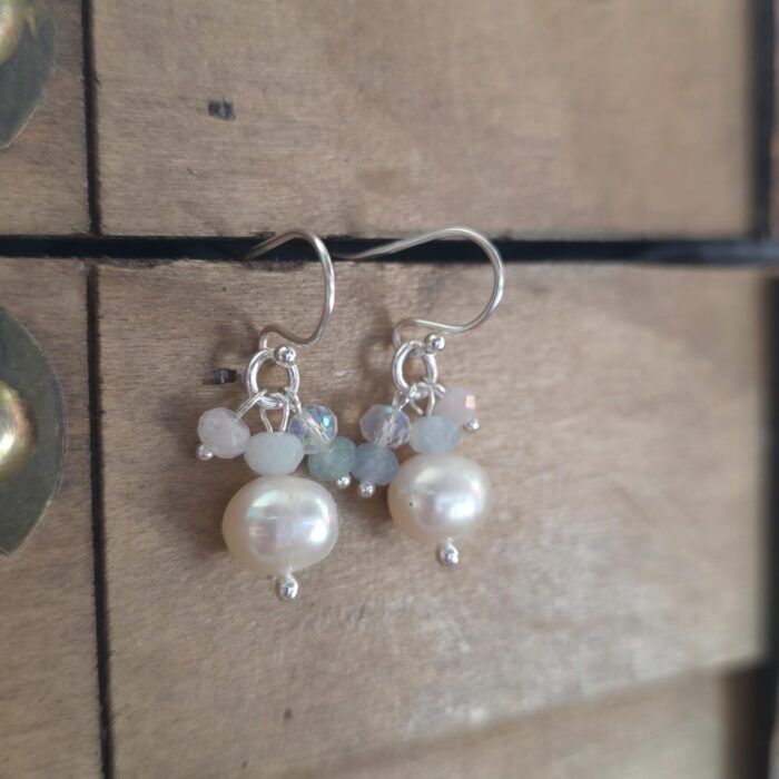 Bargain Hunters Treasure 44 – Beautiful Fresh Water Pearl and Angelite Drop Earrings