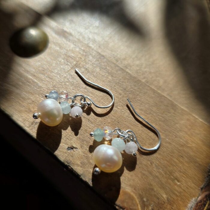 Bargain Hunters Treasure 44 – Beautiful Fresh Water Pearl and Angelite Drop Earrings - Image 3