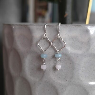 Bargain Hunters Treasure 37 - Rose Quartz and Amazonite Clover Golden Drop Earrings