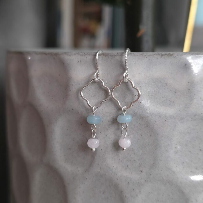 Bargain Hunters Treasure 37 - Rose Quartz and Amazonite Clover Golden Drop Earrings