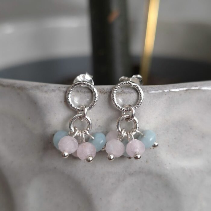 Bargain Hunters Treasure 41 - Circle of Life Stud Drop Earrings with Rose Quartz and Amazonite