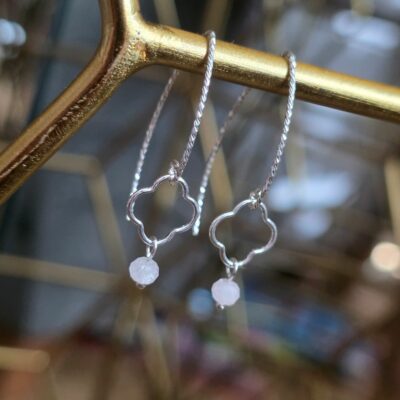 Bargain Hunters Treasure 42 - Sterling Silver Clover Drop Earrings with Rose Quartz