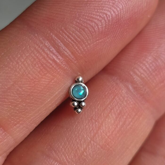 Blue Opal Twist Nose Stud in Sterling Silver - Image 2