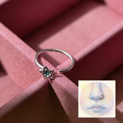 Cleo Sparkling Blue Star Nose Ring in Sterling Silver