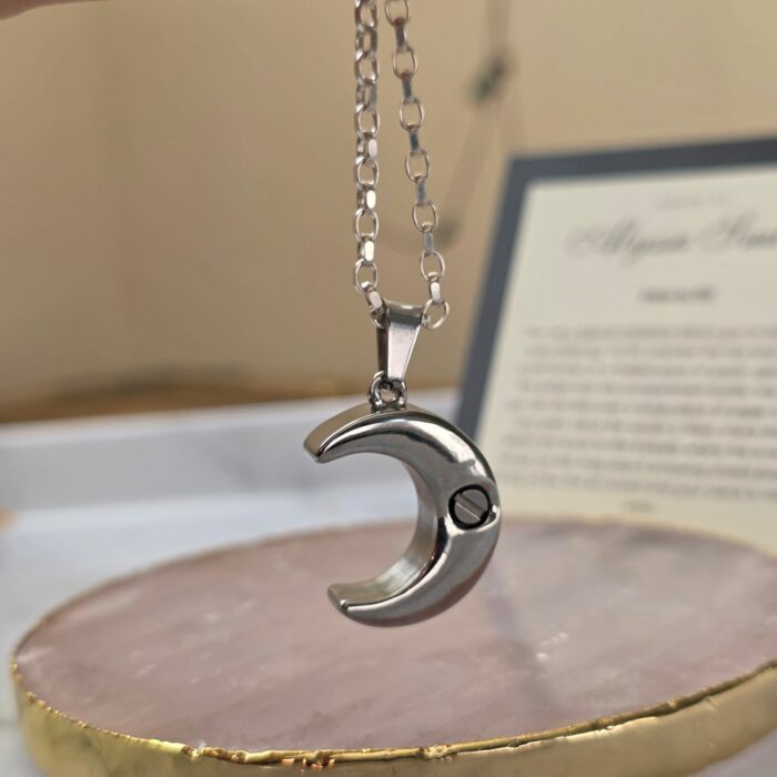 Crescent Moon Urn Necklace for Ashes and Hair/Fur on Sterling Silver Chunky Open Link Chain - Image 2