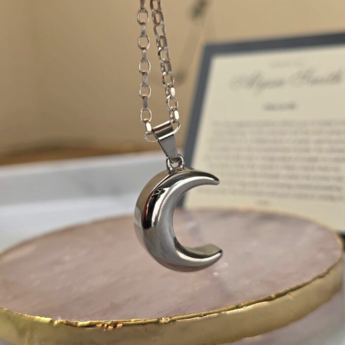 Crescent Moon Urn Necklace for Ashes and Hair/Fur on Sterling Silver Chunky Open Link Chain - Image 3