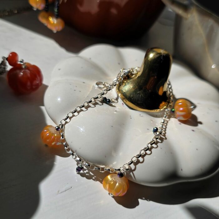 Down at the Pumpkin Patch Large Carnelian Pumpkin Necklace in Sterling Silver - Long 22 Inch Chain - Image 4