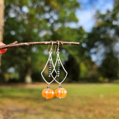 Down at the Pumpkin Patch Long Chandelier Drop Earrings in Sterling Silver