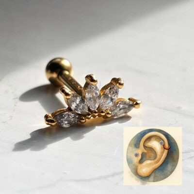 Golden Gatsby Helix and Tragus Stud in Sterling Silver