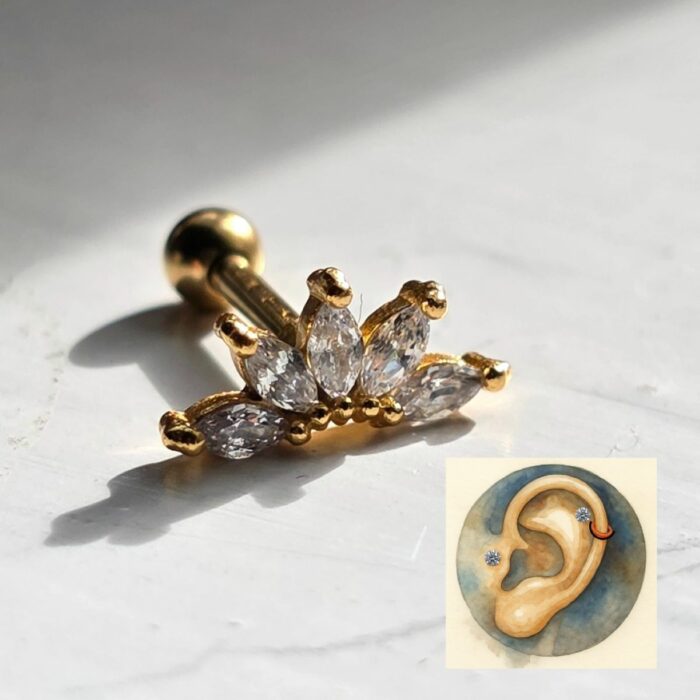 Golden Gatsby Helix and Tragus Stud in Sterling Silver